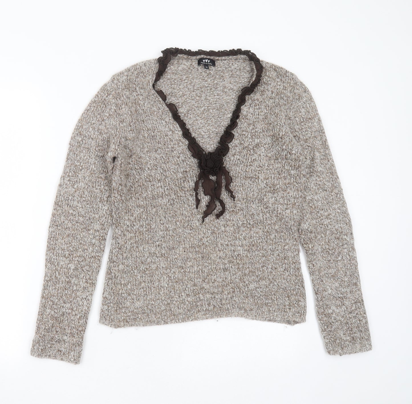 Marks and Spencer Womens Beige V-Neck  Acrylic Pullover Jumper Size 10