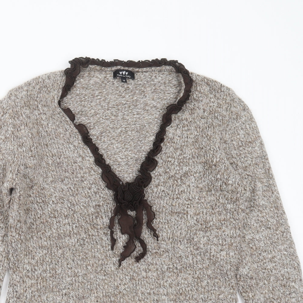 Marks and Spencer Womens Beige V-Neck  Acrylic Pullover Jumper Size 10