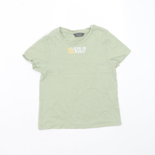 Primark Boys Green  Cotton Basic T-Shirt Size 9-10 Years Round Neck  - Believe in yourself