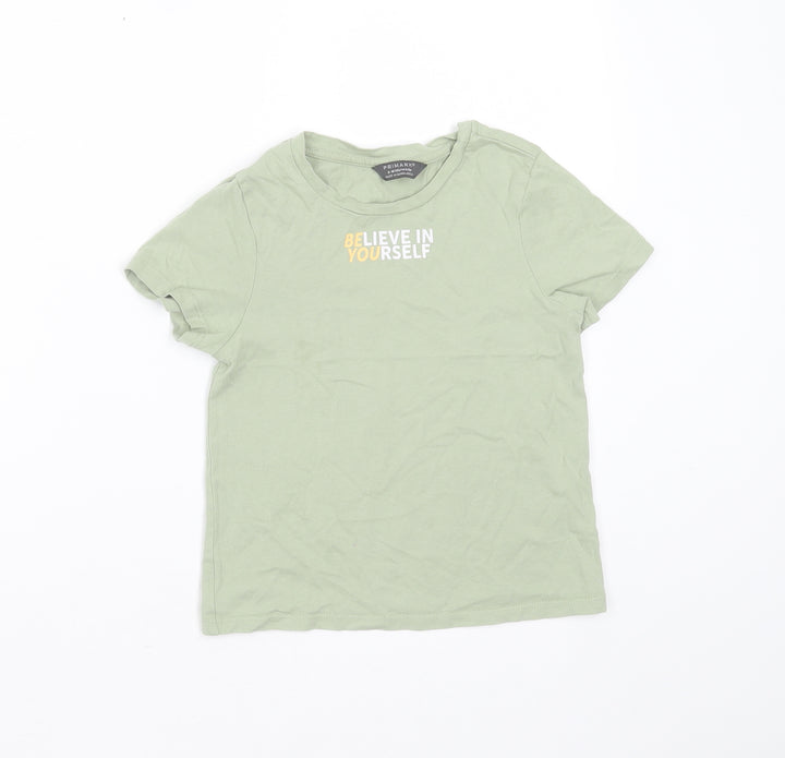 Primark Boys Green  Cotton Basic T-Shirt Size 9-10 Years Round Neck  - Believe in yourself