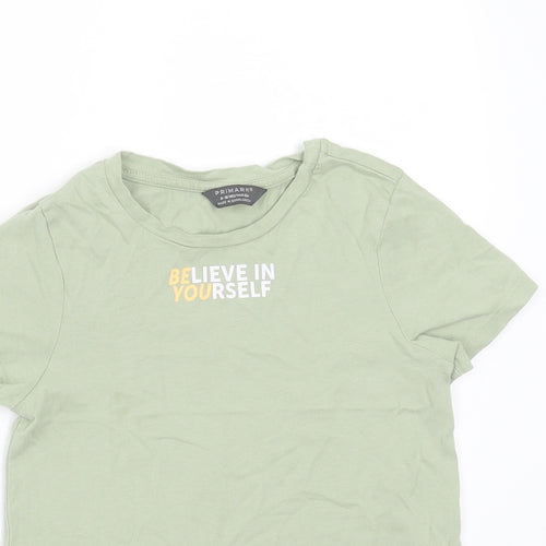 Primark Boys Green  Cotton Basic T-Shirt Size 9-10 Years Round Neck  - Believe in yourself