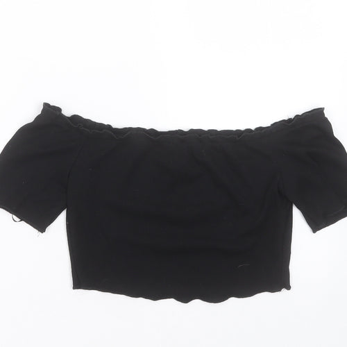 SheIn Womens Black  Polyester Cropped T-Shirt Size S Off the Shoulder