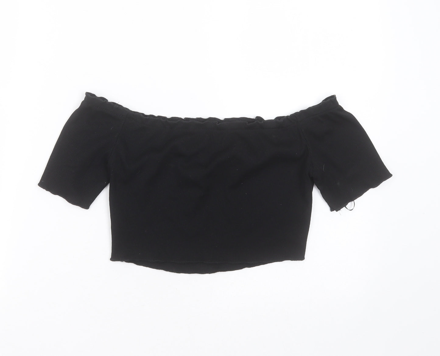 SheIn Womens Black  Polyester Cropped T-Shirt Size S Off the Shoulder