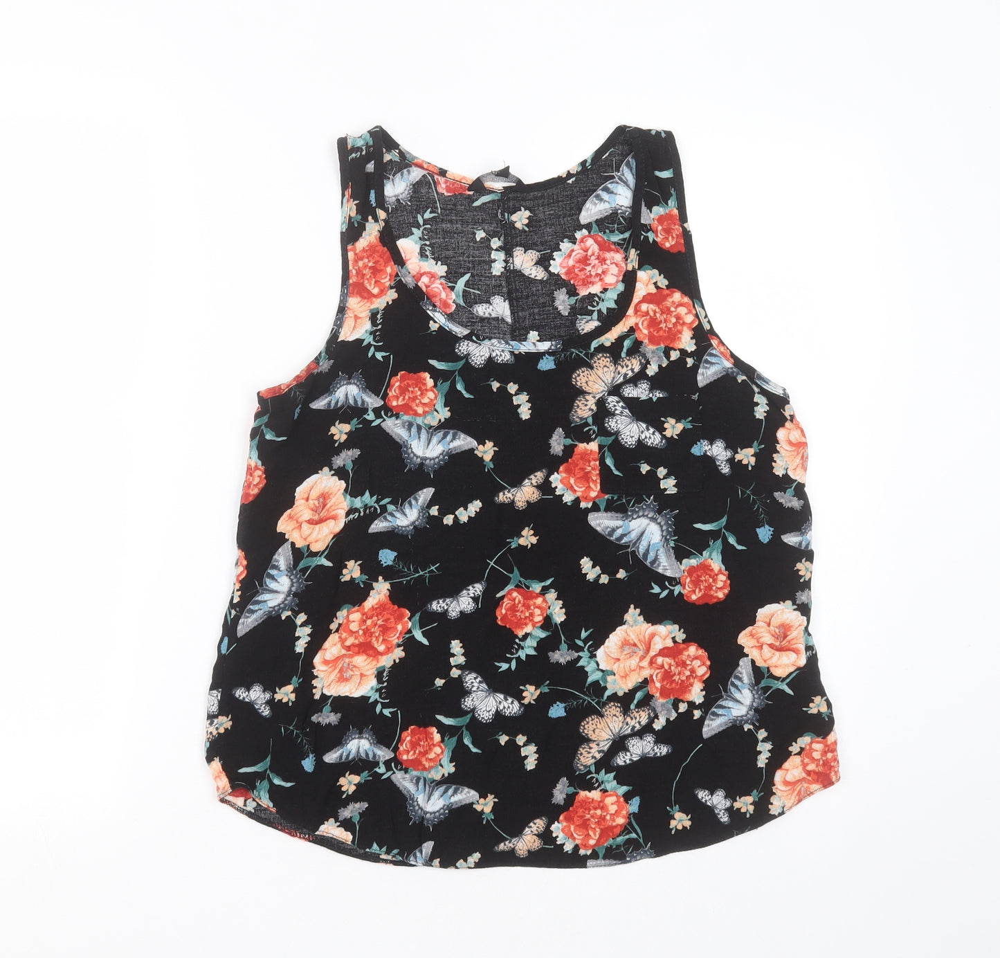 Peacocks Womens Black Floral Viscose Basic Blouse Size 14 Round Neck