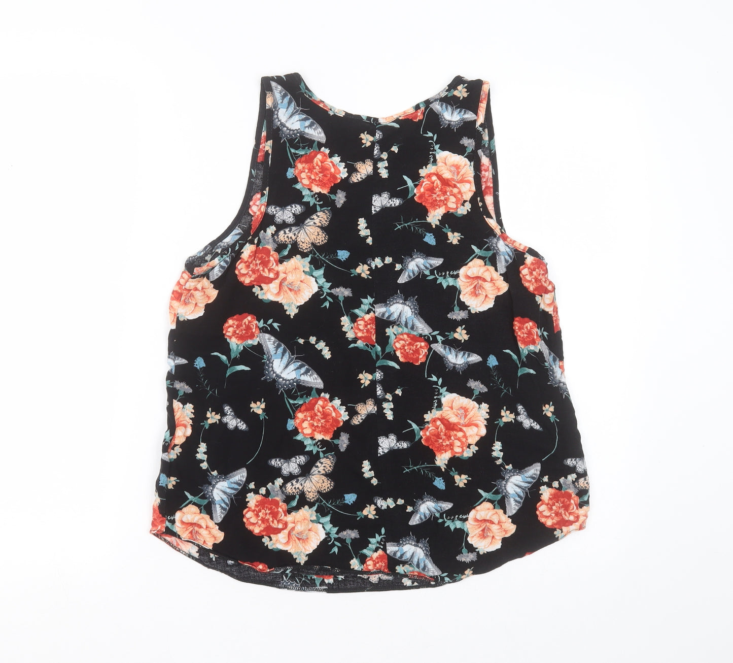 Peacocks Womens Black Floral Viscose Basic Blouse Size 14 Round Neck
