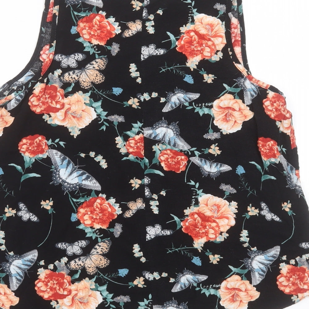Peacocks Womens Black Floral Viscose Basic Blouse Size 14 Round Neck