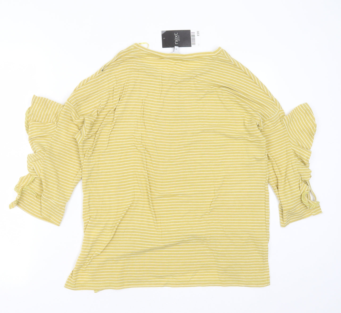 NEXT Womens Yellow Striped Polyester Basic T-Shirt Size 12 Round Neck