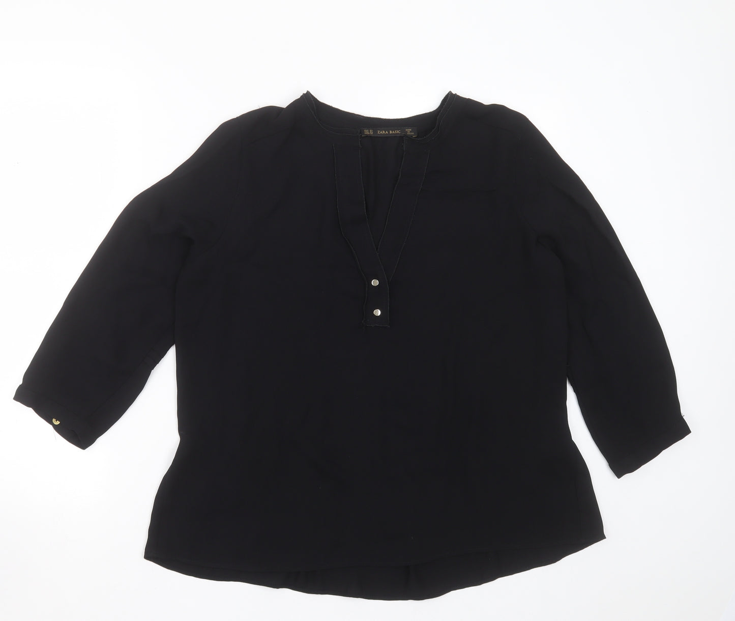 Zara Womens Black  Polyester Basic Blouse Size XL V-Neck