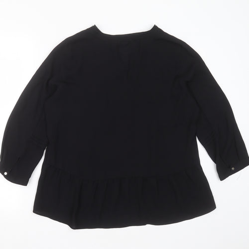 Zara Womens Black  Polyester Basic Blouse Size XL V-Neck