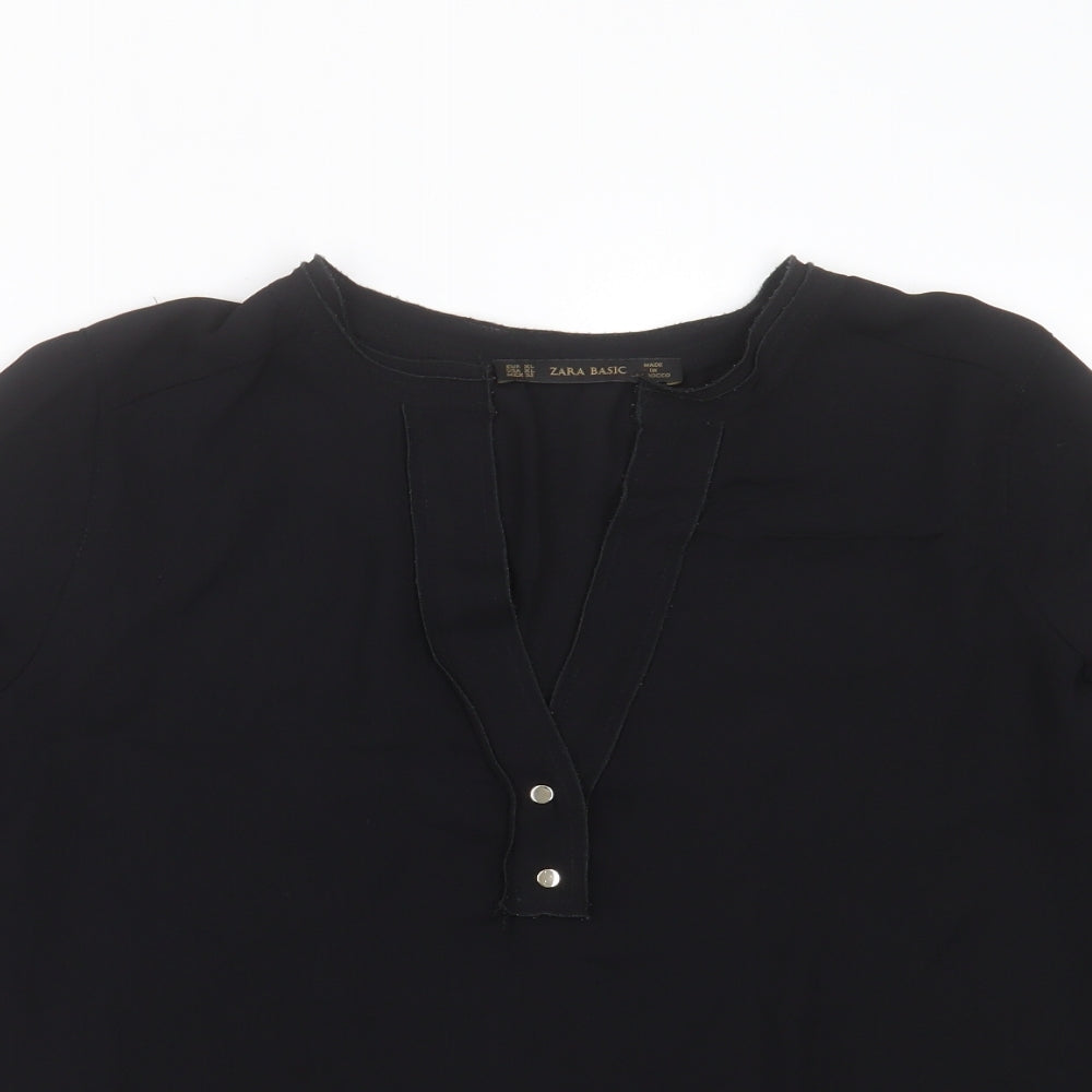 Zara Womens Black  Polyester Basic Blouse Size XL V-Neck