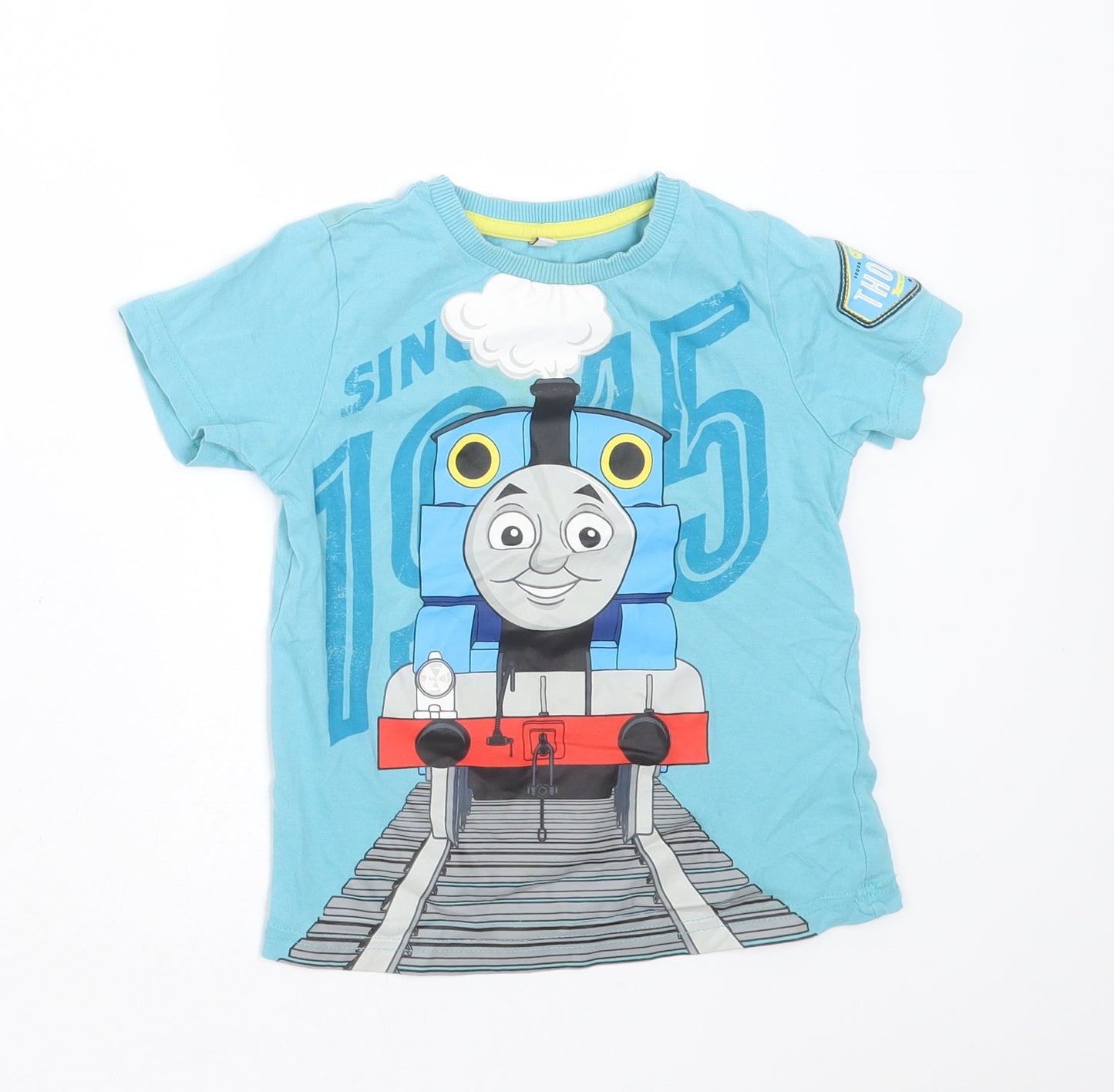 Marks and Spencer Girls Blue  Cotton Basic T-Shirt Size 2-3 Years Round Neck  - thomas the tank engine