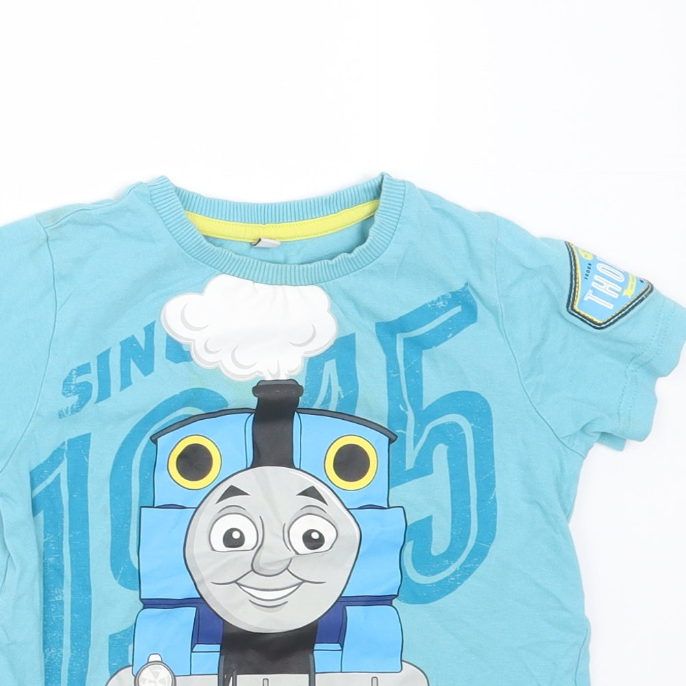 Marks and Spencer Girls Blue  Cotton Basic T-Shirt Size 2-3 Years Round Neck  - thomas the tank engine