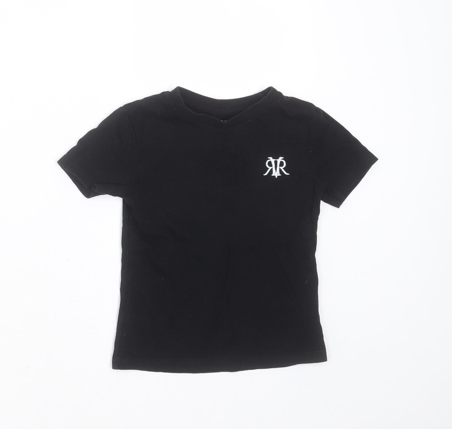 River Island Boys Black  Cotton Basic T-Shirt Size 2-3 Years Round Neck