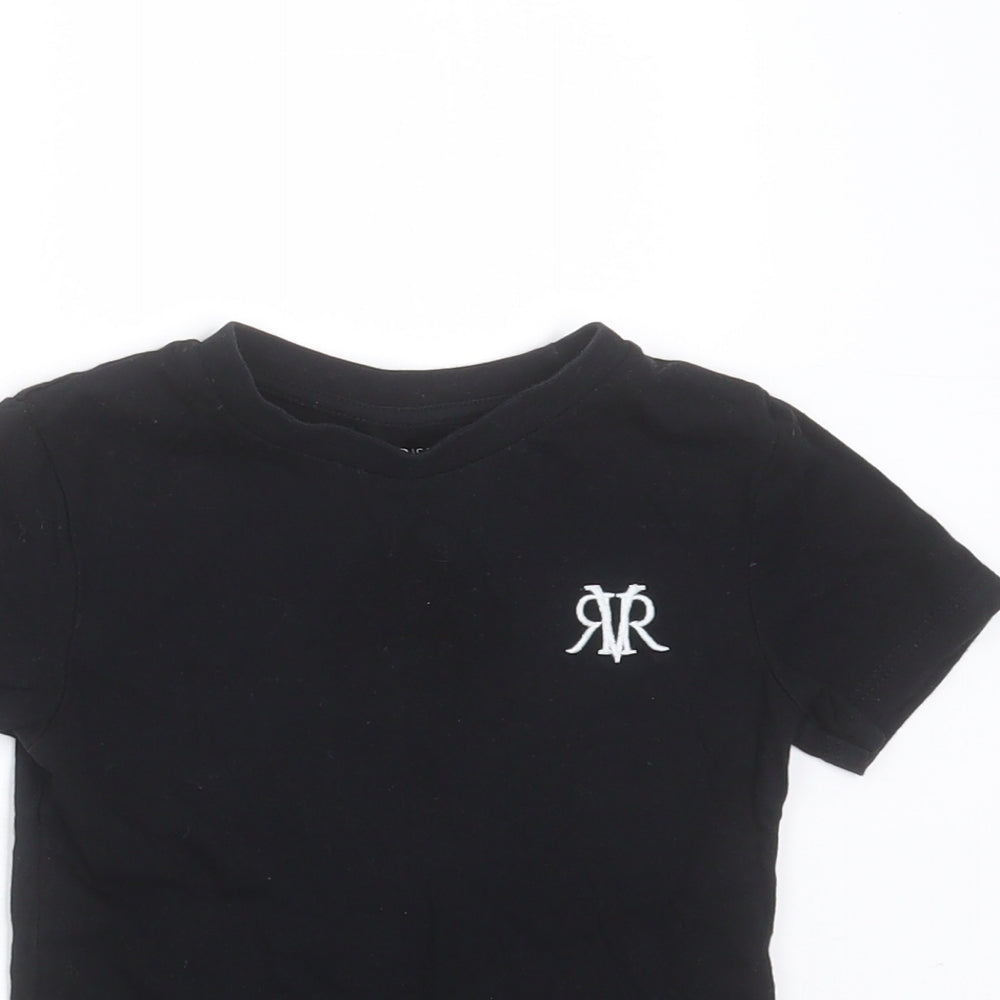 River Island Boys Black  Cotton Basic T-Shirt Size 2-3 Years Round Neck