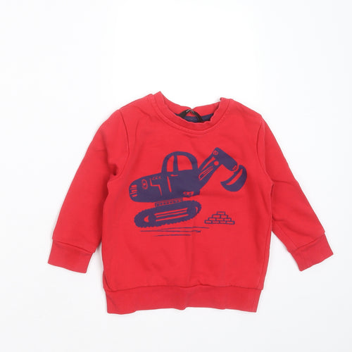 George Boys Red  Cotton Pullover Jumper Size 18-24 Months   - digger