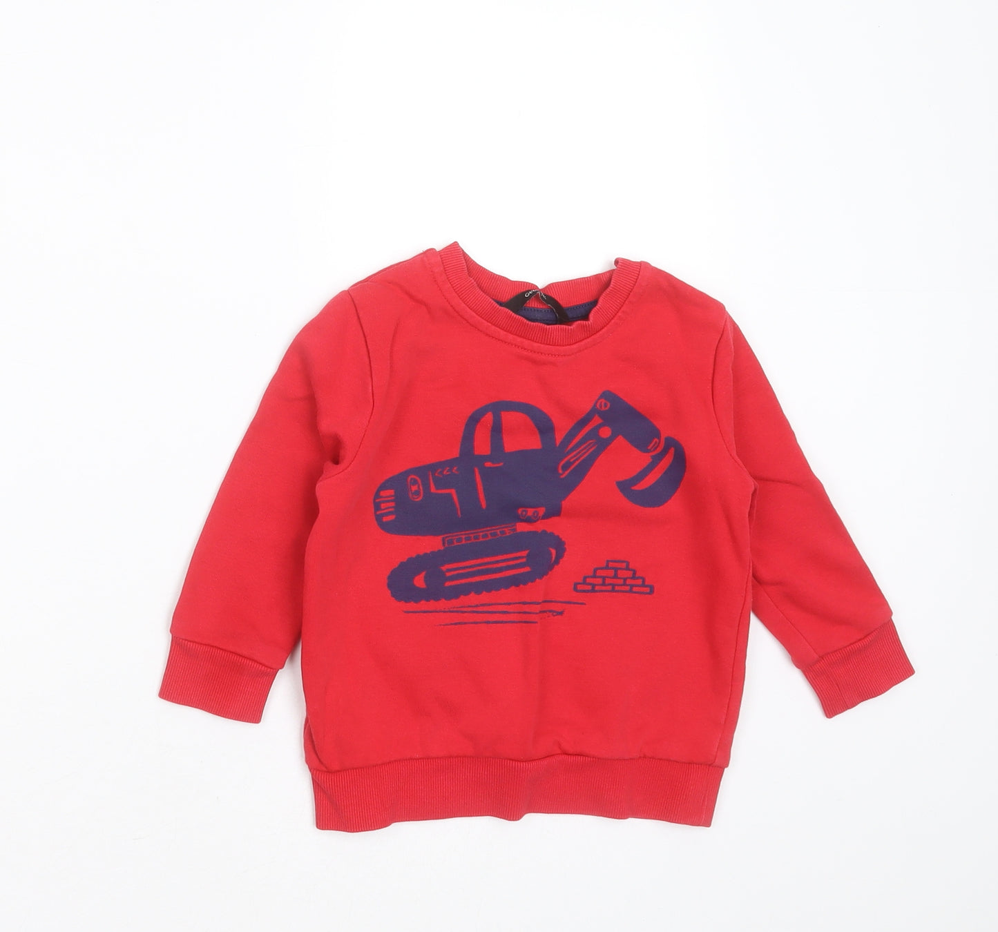 George Boys Red  Cotton Pullover Jumper Size 18-24 Months   - digger