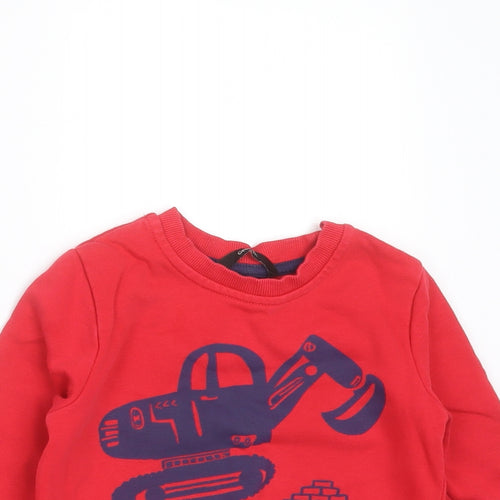 George Boys Red  Cotton Pullover Jumper Size 18-24 Months   - digger