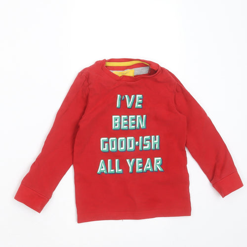 Marks and Spencer Boys Red Solid Cotton  Pyjama Top Size 2-3 Years   - christmas