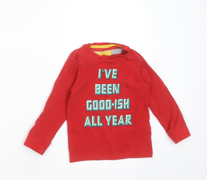 Marks and Spencer Boys Red Solid Cotton  Pyjama Top Size 2-3 Years   - christmas