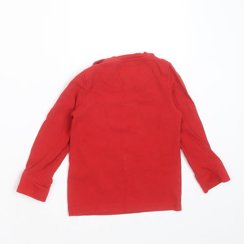Marks and Spencer Boys Red Solid Cotton  Pyjama Top Size 2-3 Years   - christmas