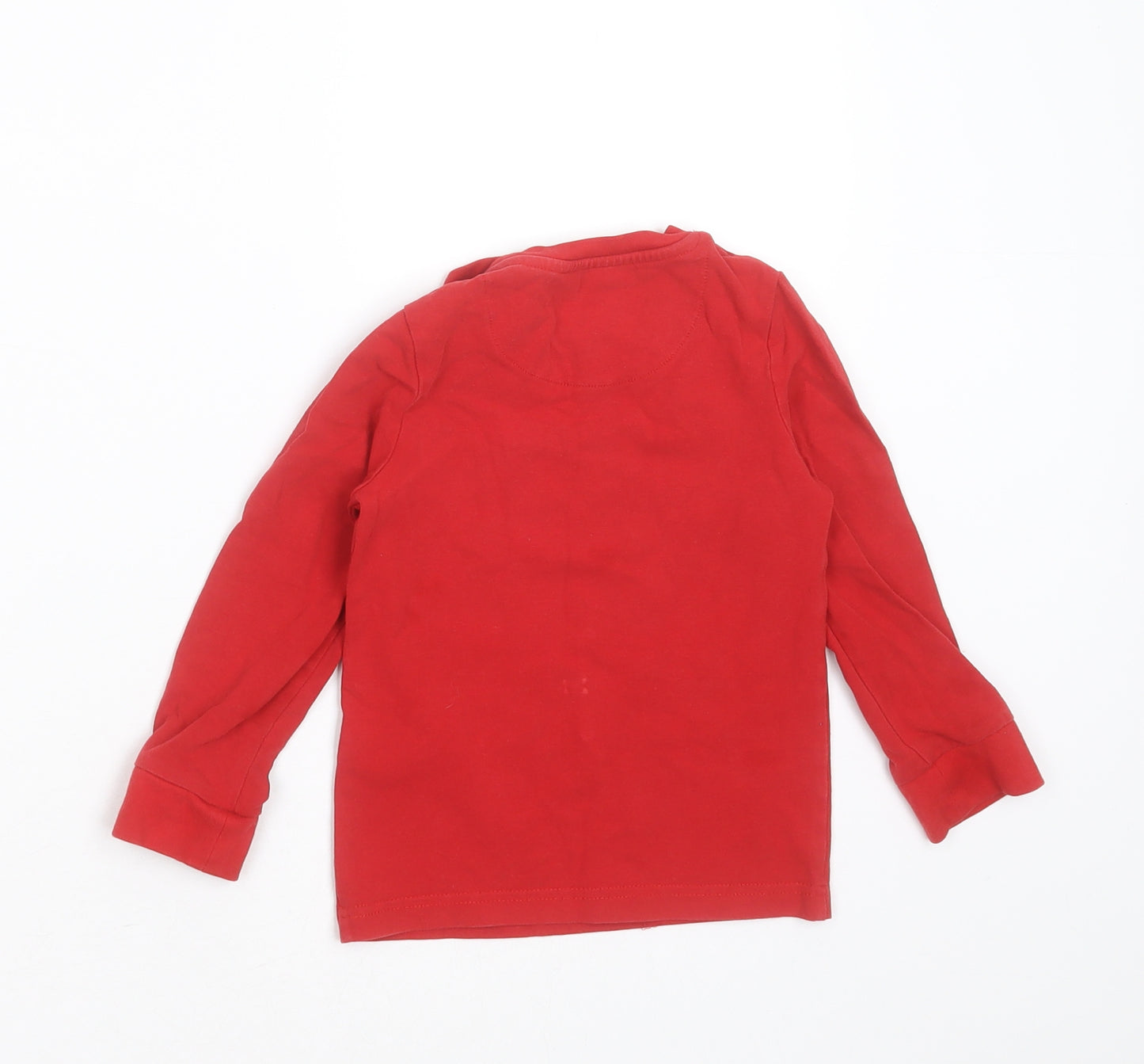 Marks and Spencer Boys Red Solid Cotton  Pyjama Top Size 2-3 Years   - christmas