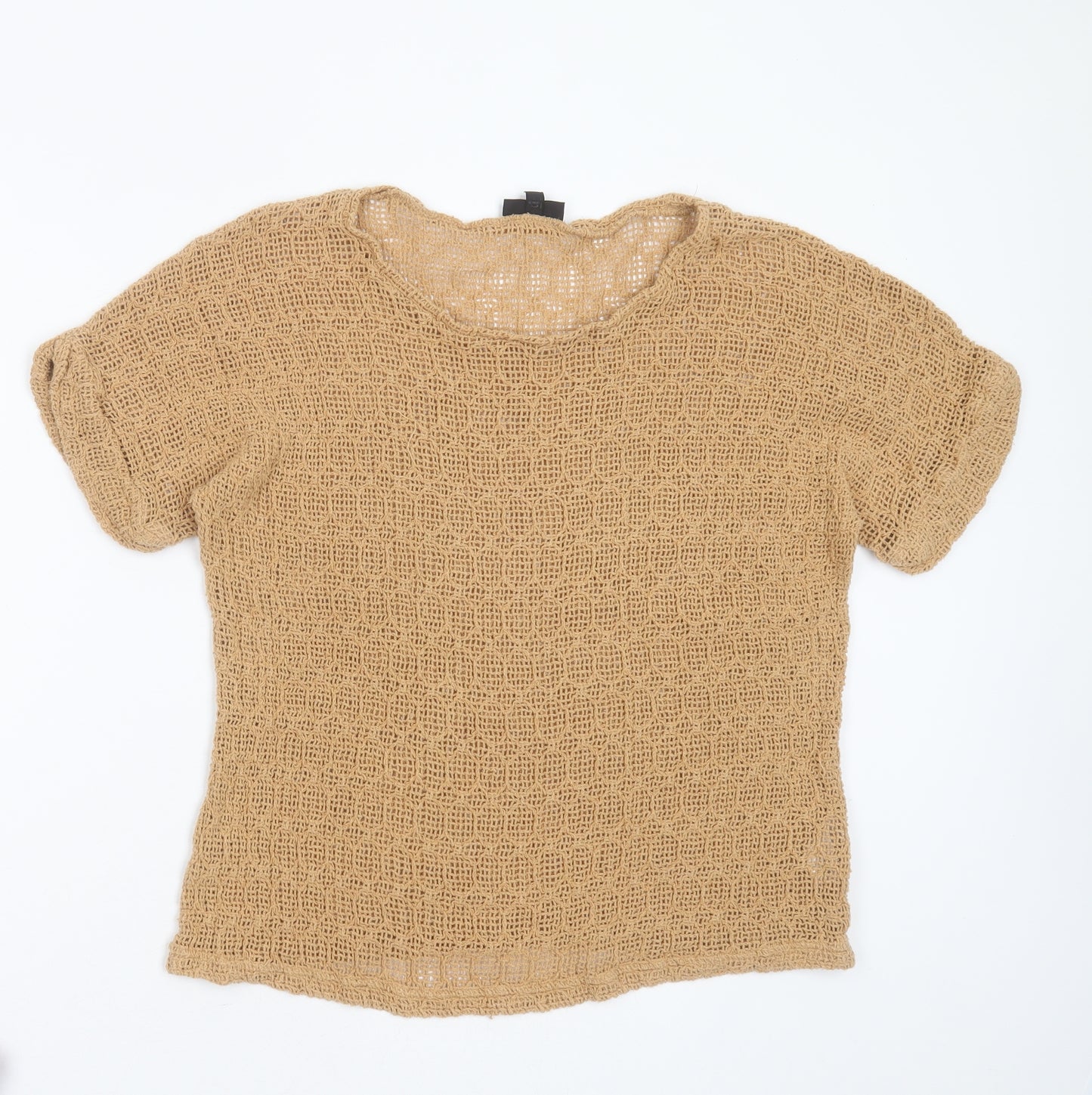 Topshop Womens Beige Round Neck Geometric Cotton Pullover Jumper Size 10