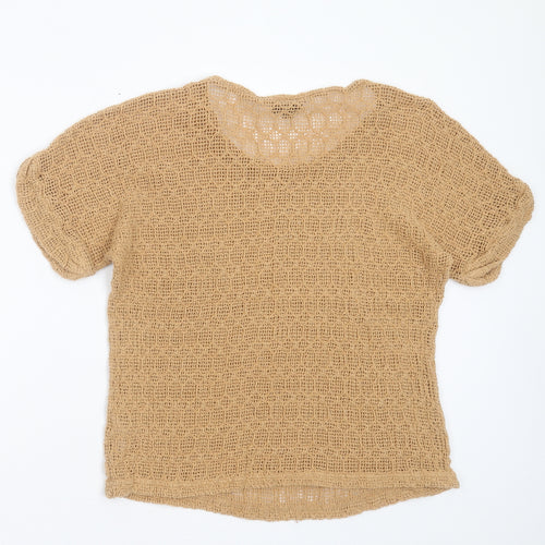 Topshop Womens Beige Round Neck Geometric Cotton Pullover Jumper Size 10