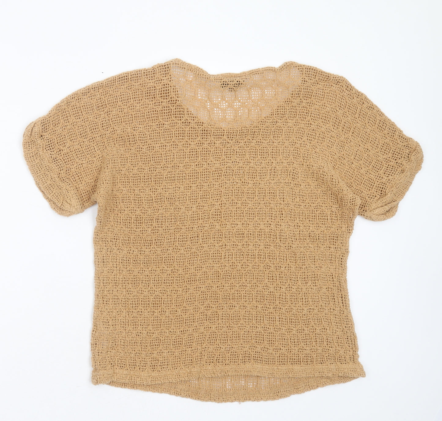 Topshop Womens Beige Round Neck Geometric Cotton Pullover Jumper Size 10
