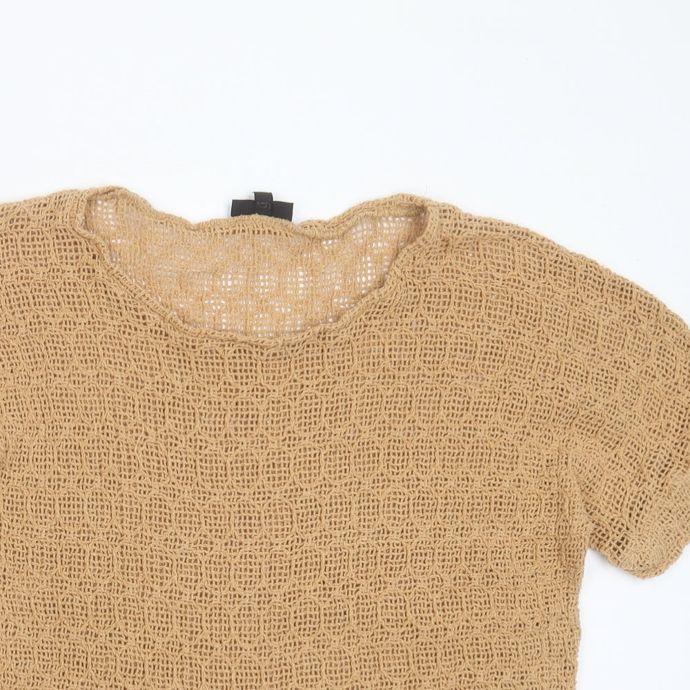 Topshop Womens Beige Round Neck Geometric Cotton Pullover Jumper Size 10