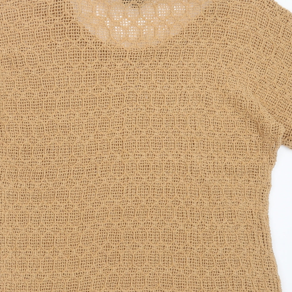 Topshop Womens Beige Round Neck Geometric Cotton Pullover Jumper Size 10