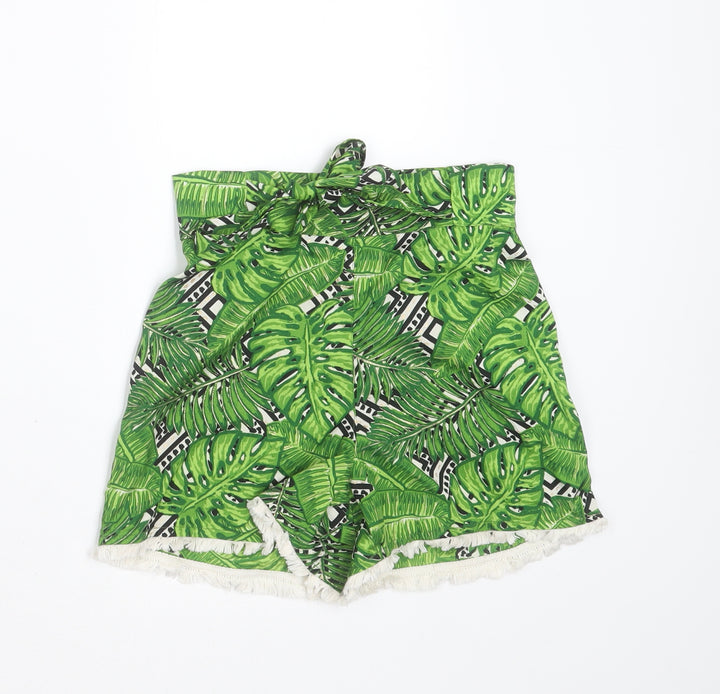 M&Co Girls Green Polyester Hot Pants Shorts Size 10 Years Regular - leaf pattern