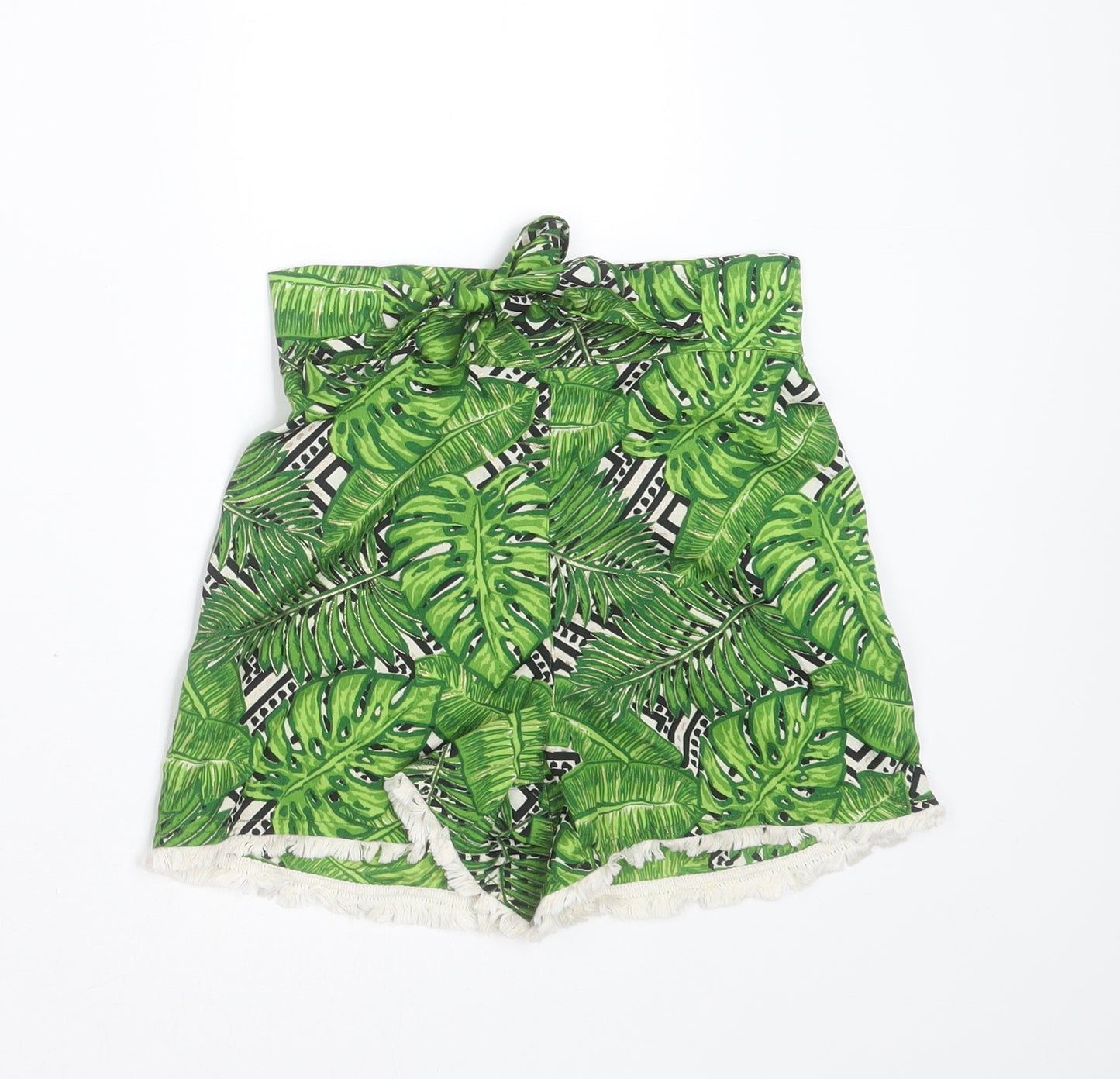 M&Co Girls Green  Polyester Hot Pants Shorts Size 10 Years  Regular  - leaf pattern