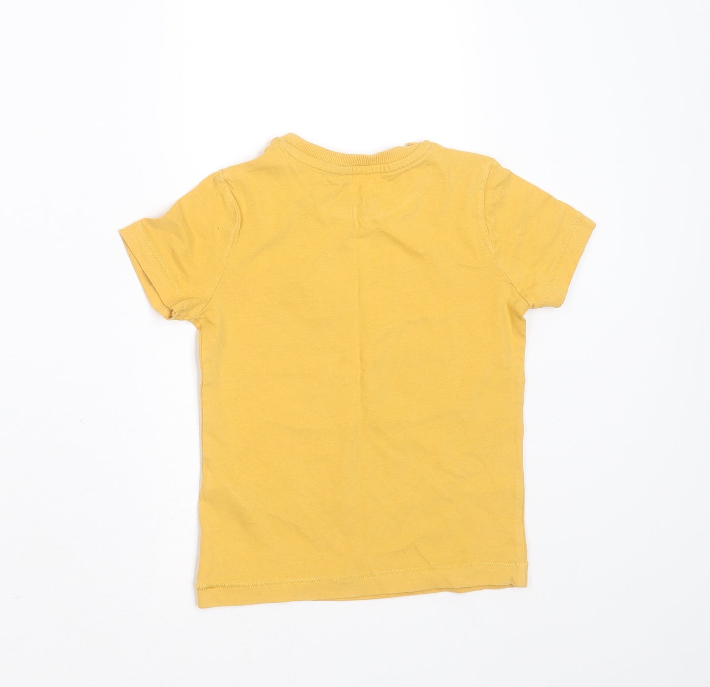 Marks and Spencer Boys Yellow  Cotton Basic T-Shirt Size 2-3 Years Round Neck  - dinosaur