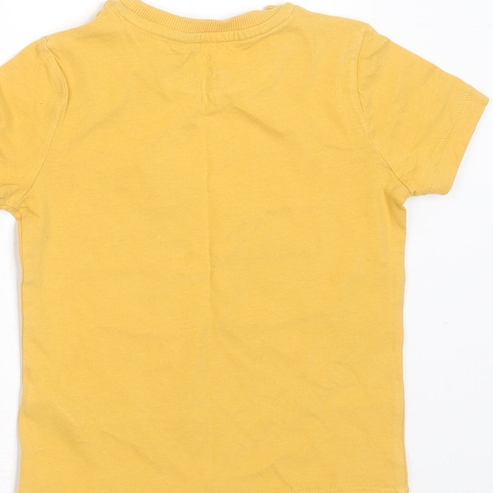 Marks and Spencer Boys Yellow  Cotton Basic T-Shirt Size 2-3 Years Round Neck  - dinosaur