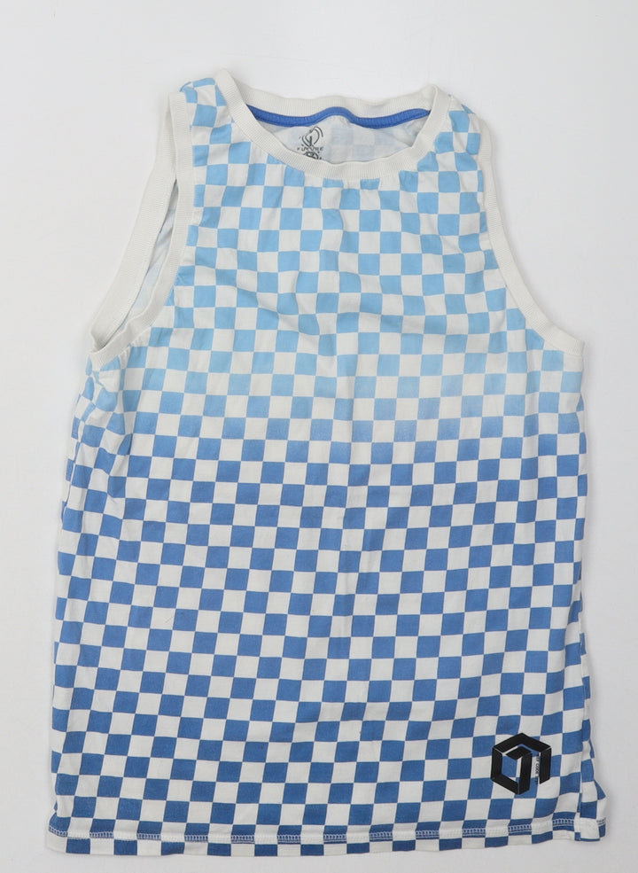 F&F Boys Blue Check Cotton Basic Tank Size 11-12 Years Scoop Neck Pullover