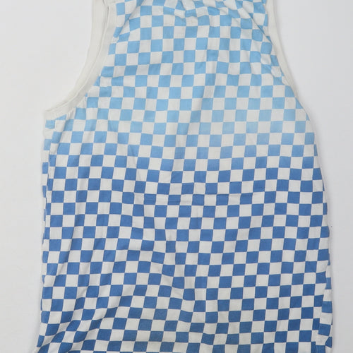 F&F Boys Blue Check Cotton Basic Tank Size 11-12 Years Scoop Neck Pullover