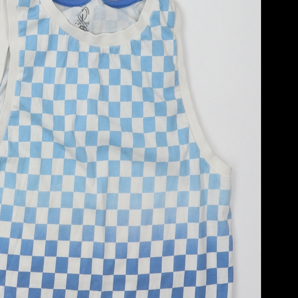 F&F Boys Blue Check Cotton Basic Tank Size 11-12 Years Scoop Neck Pullover