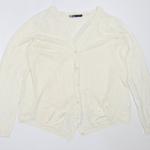 EWM Womens Ivory V-Neck  Acrylic Cardigan Jumper Size L