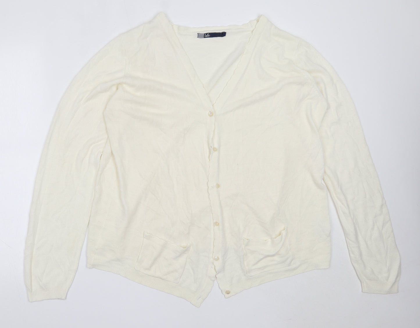 EWM Womens Ivory V-Neck  Acrylic Cardigan Jumper Size L