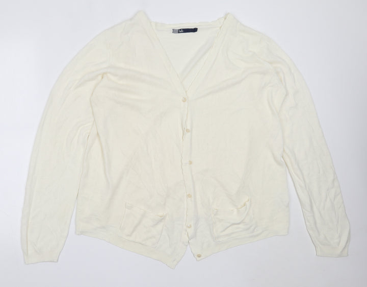 EWM Womens Ivory V-Neck  Acrylic Cardigan Jumper Size L