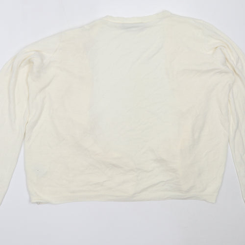 EWM Womens Ivory V-Neck  Acrylic Cardigan Jumper Size L