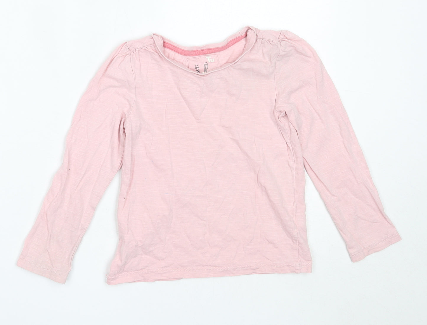 TU Girls Pink  Cotton Basic T-Shirt Size 4-5 Years Round Neck