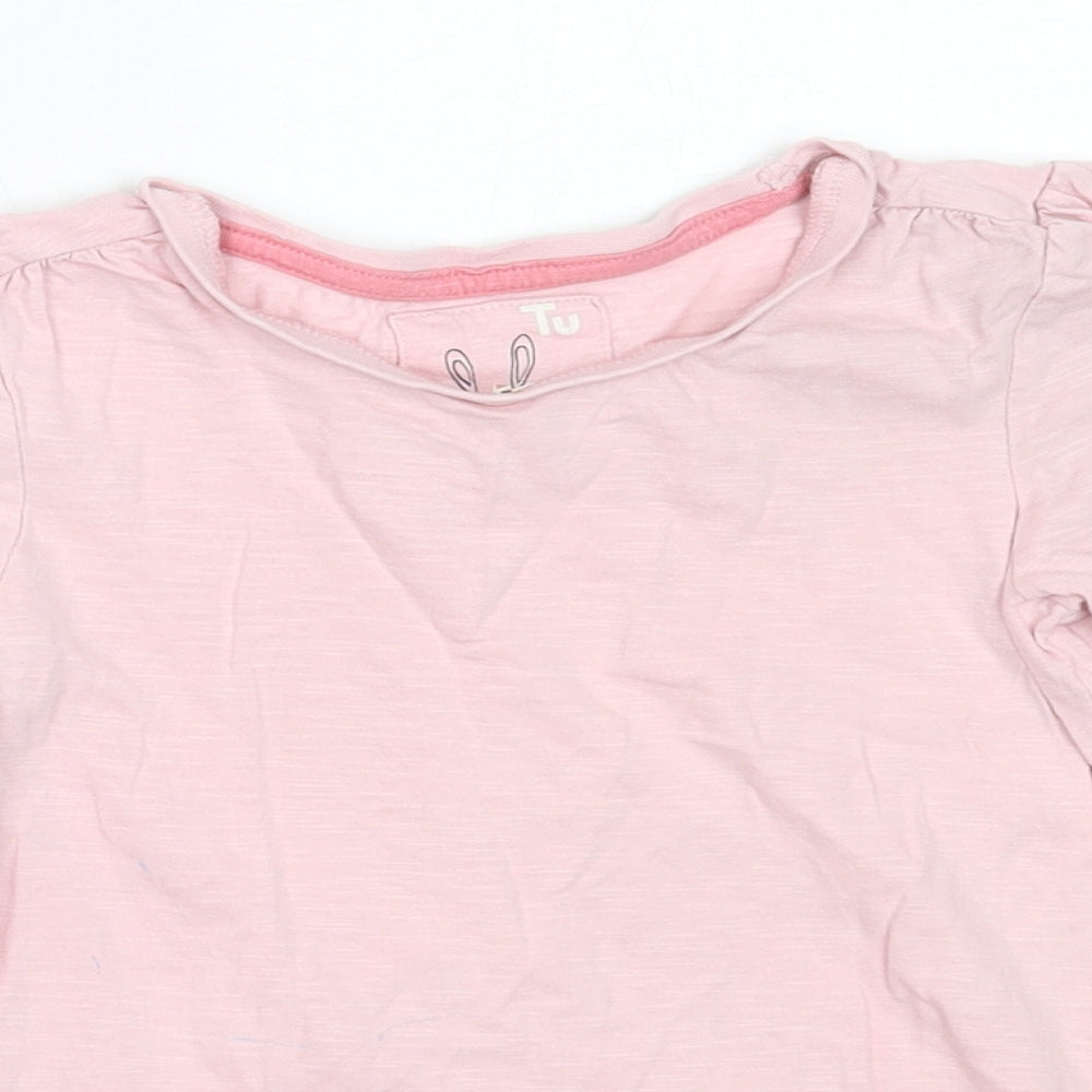 TU Girls Pink  Cotton Basic T-Shirt Size 4-5 Years Round Neck