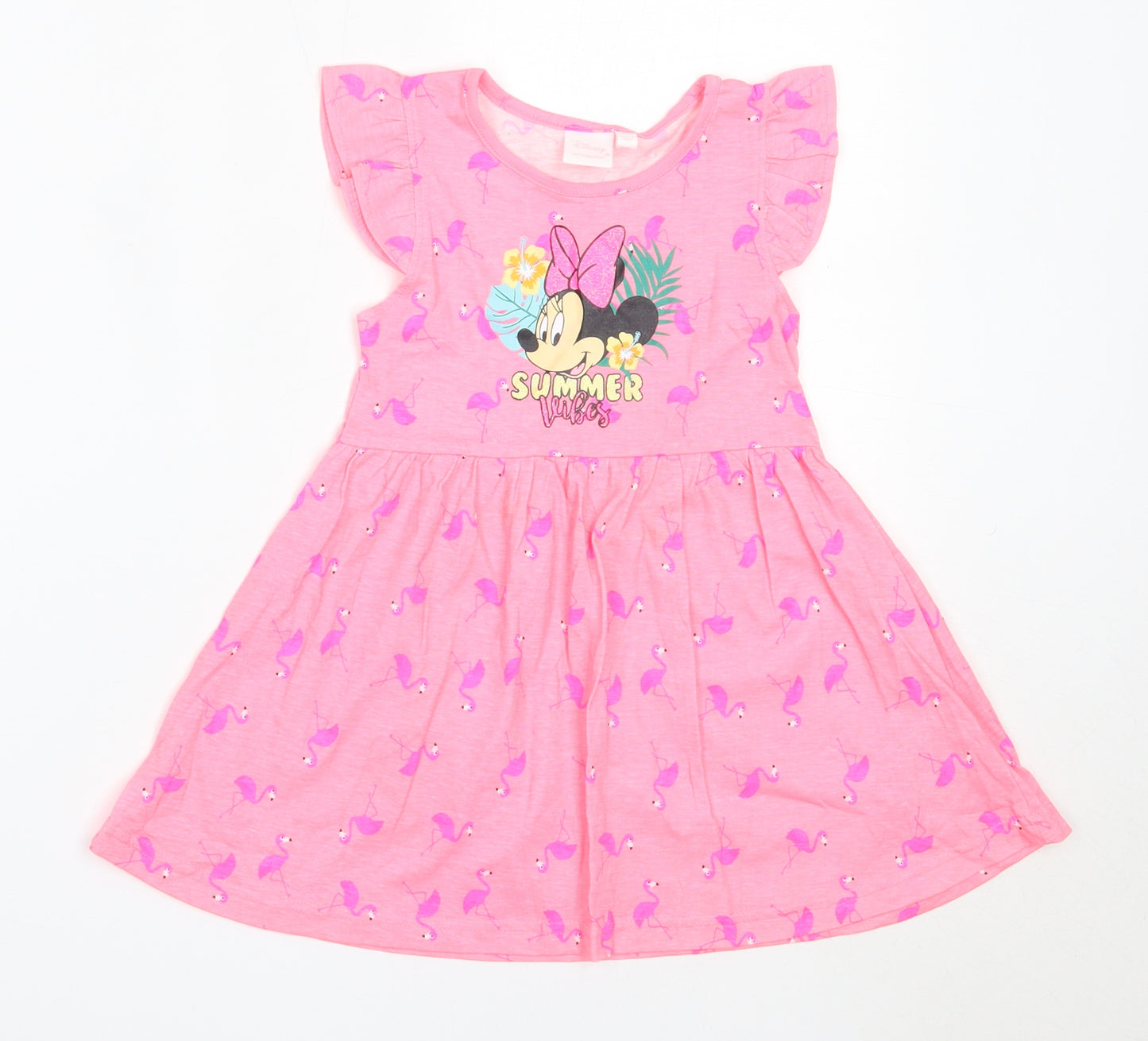 Primark Girls Pink  Cotton Fit & Flare  Size 3-4 Years  Round Neck  - minnie mouse