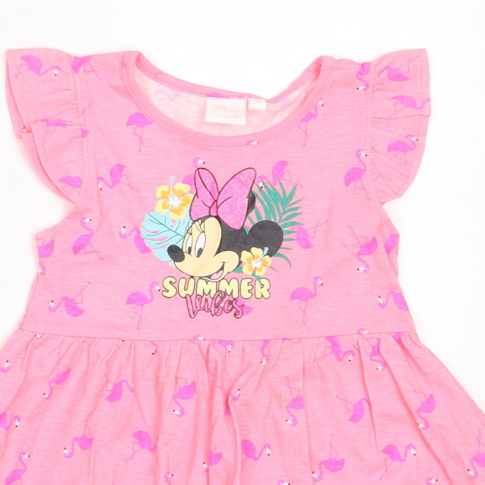 Primark Girls Pink  Cotton Fit & Flare  Size 3-4 Years  Round Neck  - minnie mouse