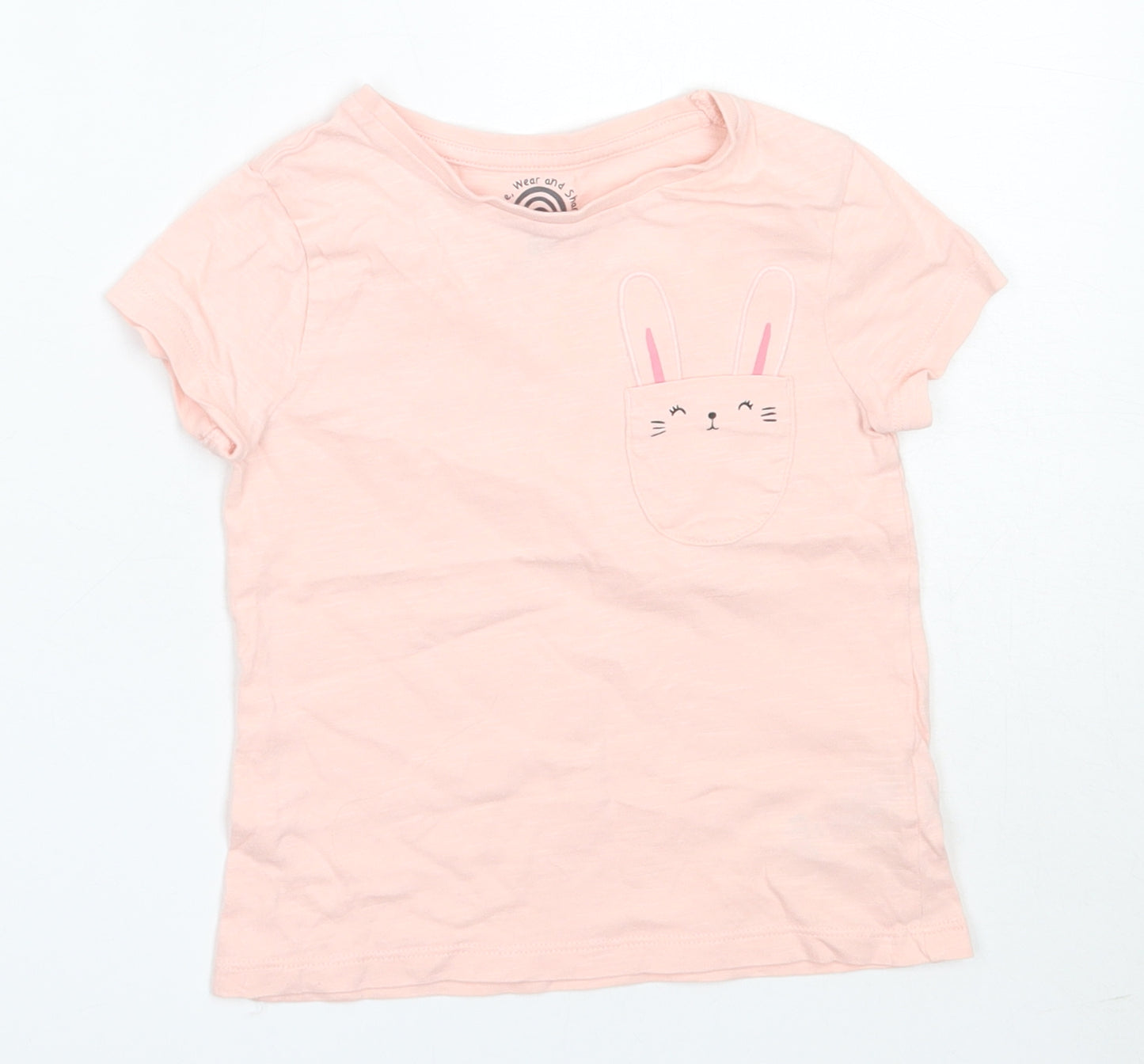 F&F Girls Pink  Cotton Basic T-Shirt Size 3-4 Years Round Neck