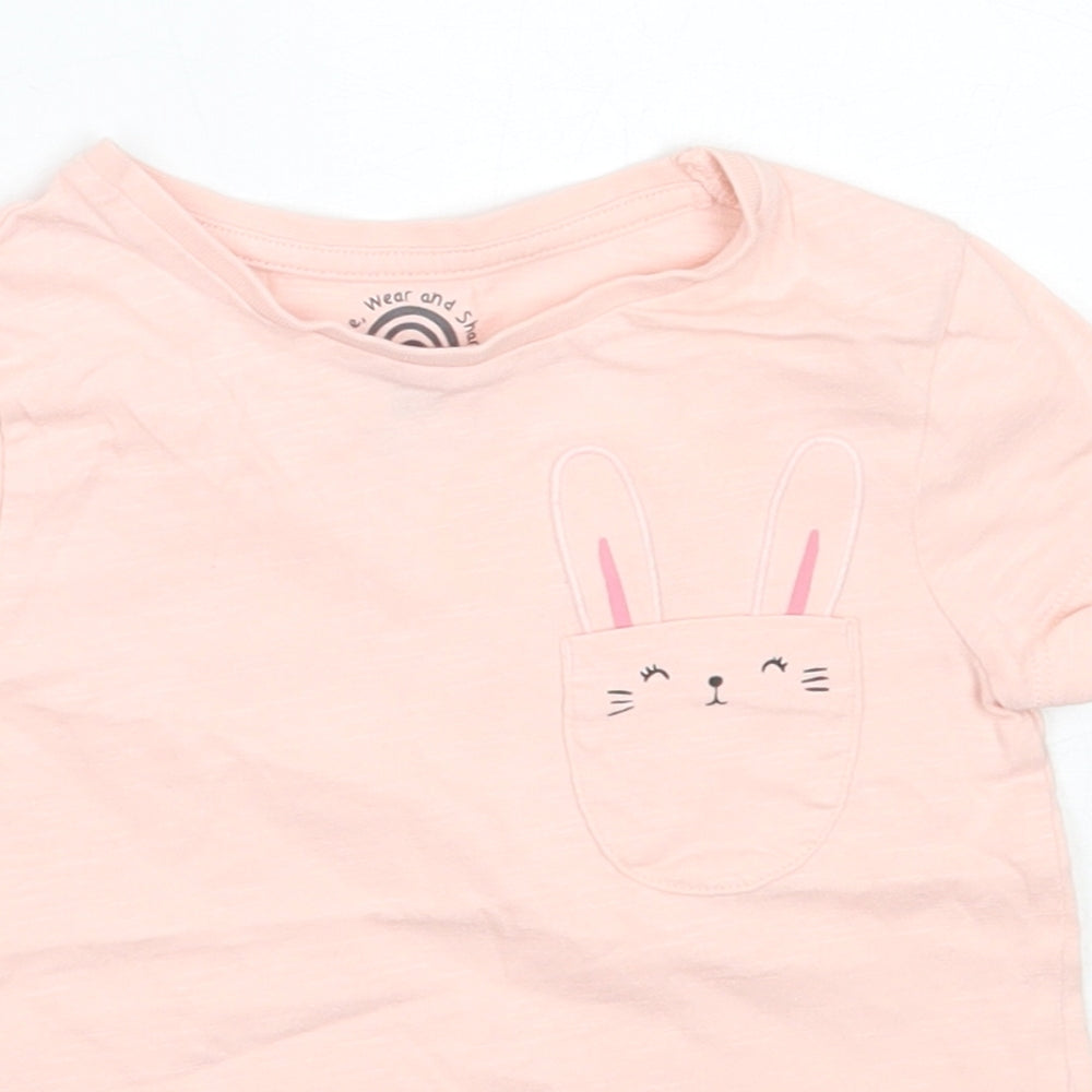F&F Girls Pink  Cotton Basic T-Shirt Size 3-4 Years Round Neck