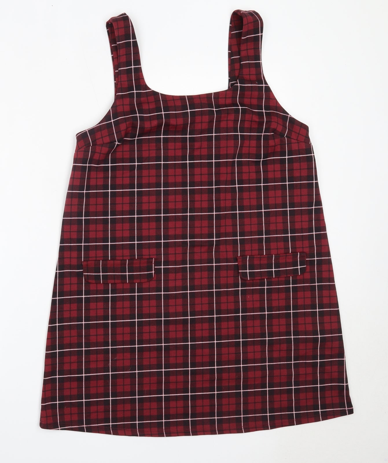 New Look Womens Red Check Polyester Pinafore/Dungaree Dress  Size 12  Square Neck