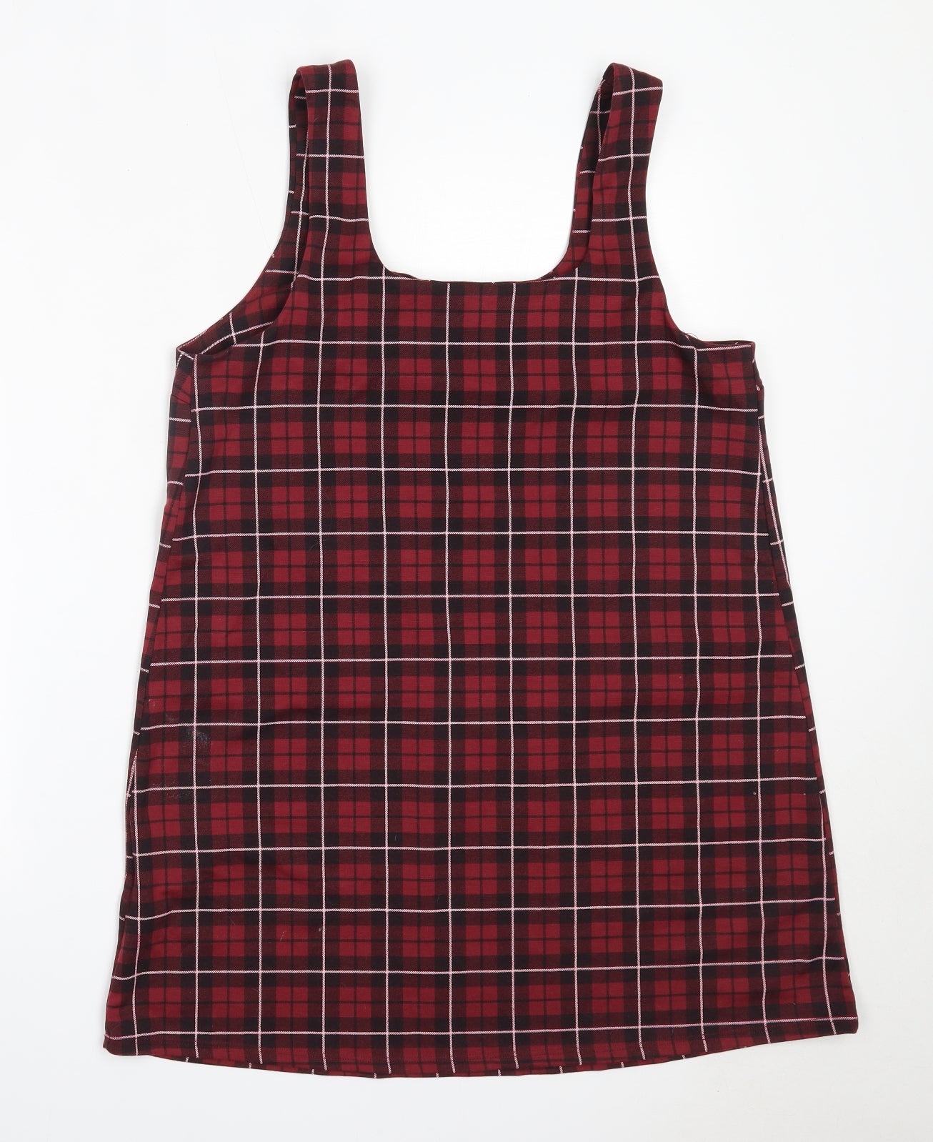 New Look Womens Red Check Polyester Pinafore/Dungaree Dress  Size 12  Square Neck