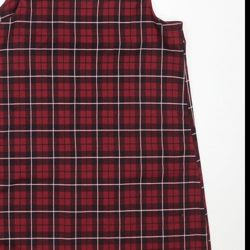 New Look Womens Red Check Polyester Pinafore/Dungaree Dress  Size 12  Square Neck